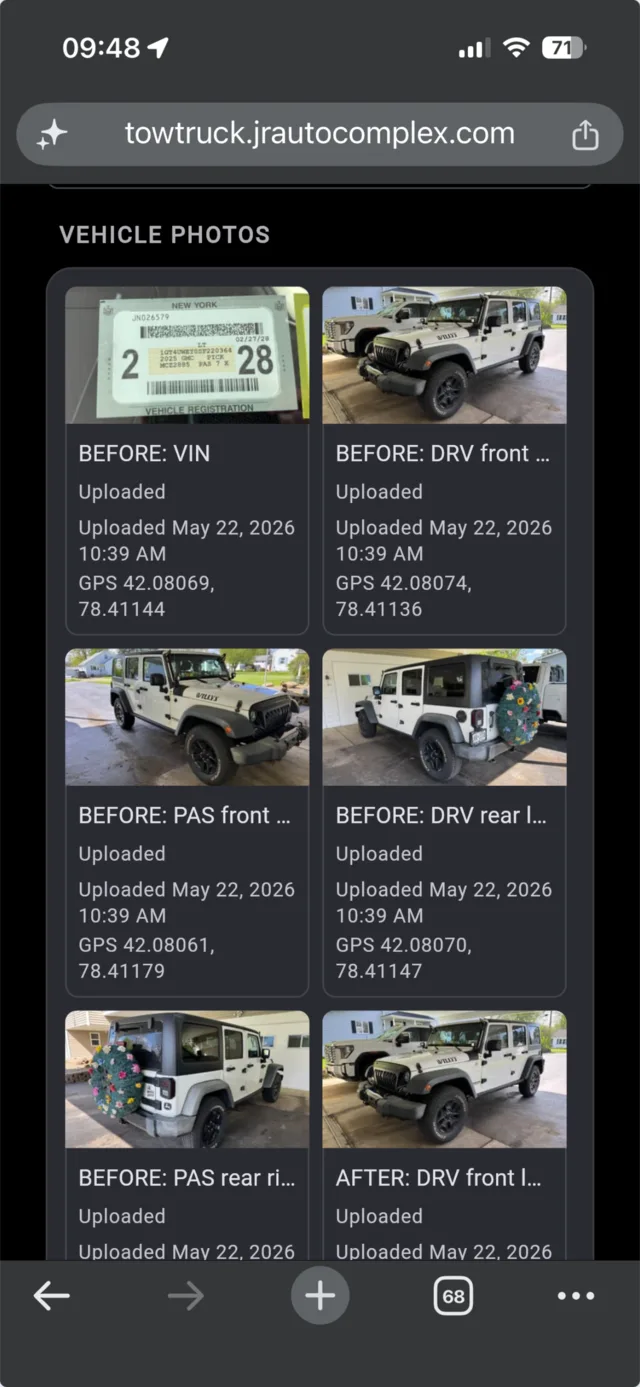 Tow Truck Center mobile phone screenshot 5: Before/after vehicle photo documentation.
